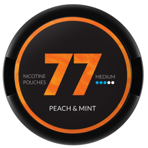 77 Peach & Mint Medium Slim Snus Can - Premium Tobacco-Free Nicotine Pouches with Refreshing Peach and Mint Flavor in a Sleek