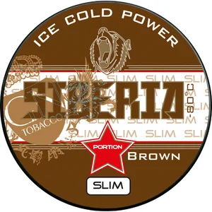 Close-up of Siberia Brown Ice Cold Power Slim Snus Can - Premium Smokeless Tobacco with Extra Strong Nicotine Kick