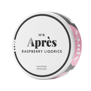 Aprés No8 Raspberry Liqorice Snus Can - Premium Swedish Snus with a Unique Blend of Sweet Raspberry and Bold Licorice Flavors. Perfect for a Refreshing and Satisfying Experience.