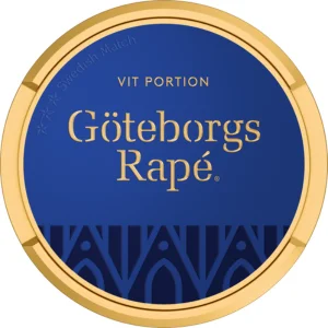 Close-up of a Göteborgs Rapé Large White snus can