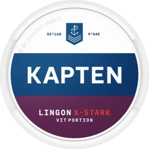 Kapten Lingon X-Stark Vit Snus Can - Premium Swedish Snus with Lingonberry Flavor in Extra Strong White Portion. High-Quality Tobacco