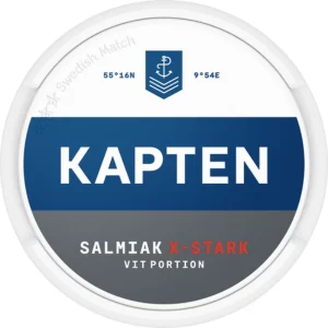 Kapten Salmiak X-Stark Vit Snus Can - Premium Swedish Snus with Extra Strong Salmiak Flavor in a Sleek White Design