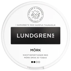 Close-up of Lundgrens Mörk snus can