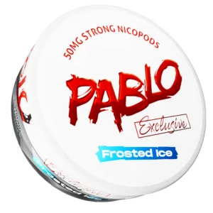 Close-up of Pablo Exclusive 50mg Frosted Ice Snus Can - Premium Nicotine Pouches with a Refreshing Mint Flavor