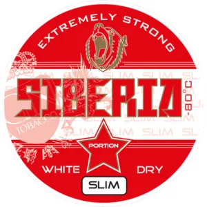 Close-up of a Siberia Extremely Strong Slim White Dry snus can