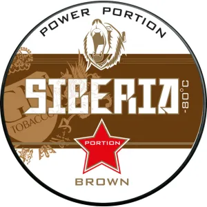 Close-up of a Siberia Brown Power Portion snus can