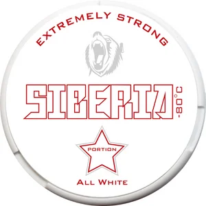 Close-up of a Siberia All White Extremely Strong snus can