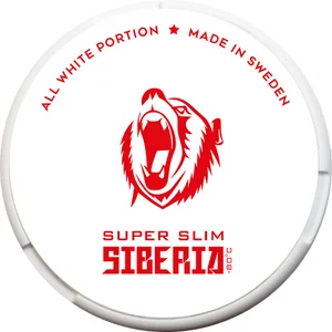 Close-up of a Siberia All White Extremely Strong Super Slim snus can